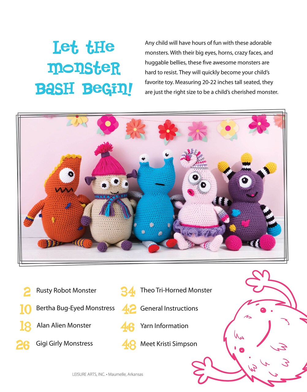 Leisure Arts Huggable Monsters Crochet Book - 5 Easy Crochet Monster Patterns for Kids, Make Stuffed Toys with Super Bulky Yarn, Softcover, 58 Pages